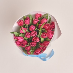 Букет 25 Малиновых Тюльпанов