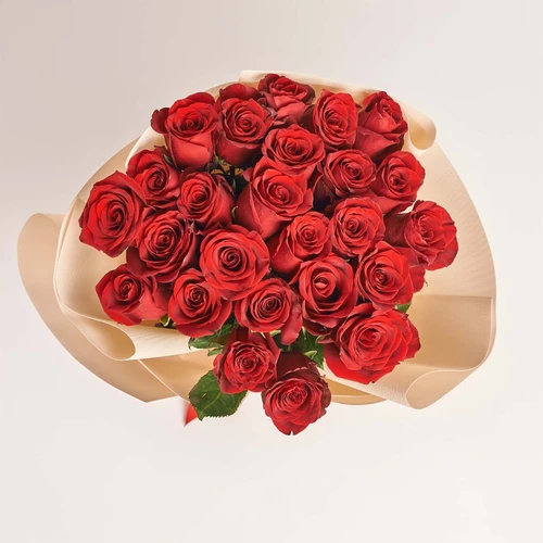Product image Bouquet of 25 Red Roses Explorer, packaging: Kafin cream, vendor code: 3840