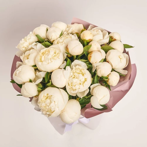 Product image Bouquet of 25 Peonies Duchesse De Nemours, packaging: Gradiens tiffany, vendor code: 3848