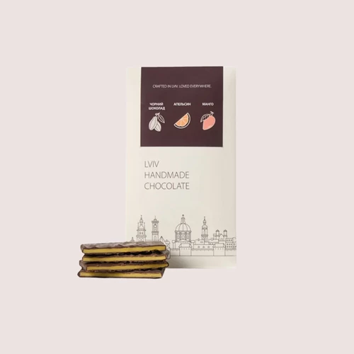 Dark chocolate with mango-orange filling
