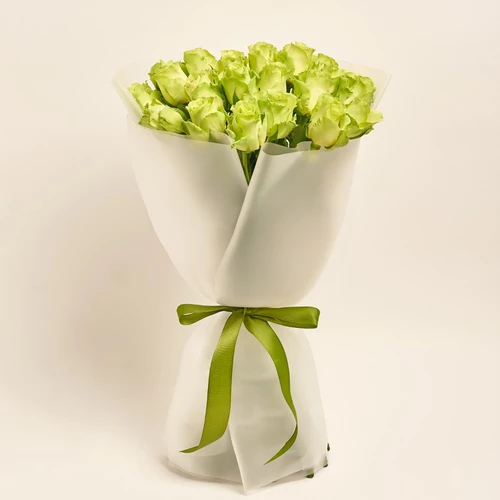 Product image Bouquet of 25 Green Roses, packaging: Transparent, vendor code: 3863