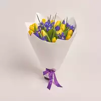 Bouquet Yellow Tulips and Irises