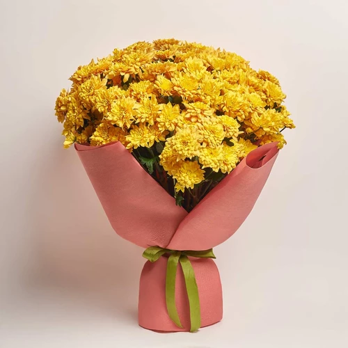 Product image Bouquet of 25 Orange Chrysanthemums, packaging: Kafin rust, vendor code: 3929