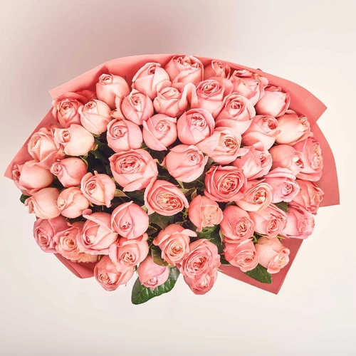 Product image Bouquet of 51 pink peony Roses, packaging: Kafin rust, vendor code: 4002