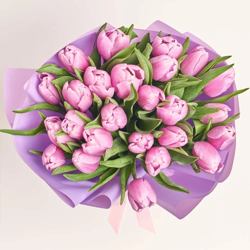 Product image Bouquet of 25 Light Purple Tulips, packaging: Purple, vendor code: 4003