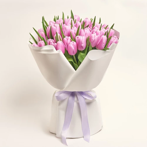 Product image Bouquet of 51 Light Purple Tulips, packaging: White, vendor code: 4004