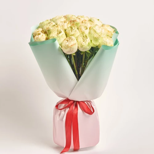 Product image Bouquet of 25 Peony Roses Khela, packaging: Gradiens tiffany, vendor code: 4064