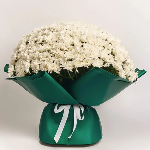 Product image Bouquet 101 White Chrysanthemum, packaging: Green, SKU: 4102