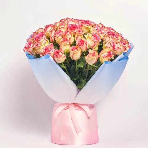 Product image Букет 51 Роза Моник, packaging: Gradiens light blue, SKU: 4119