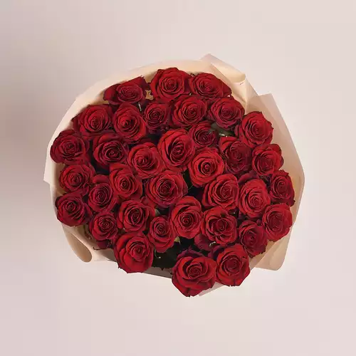 Зображення товару Букет 35 Червоних троянд Престиж, пакування: Персикова, артикул: 2428