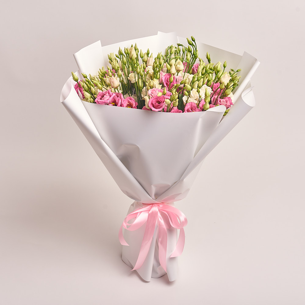 Product image Bouquet of 25 White and Pink Eustoma Mix, vendor code: 2694