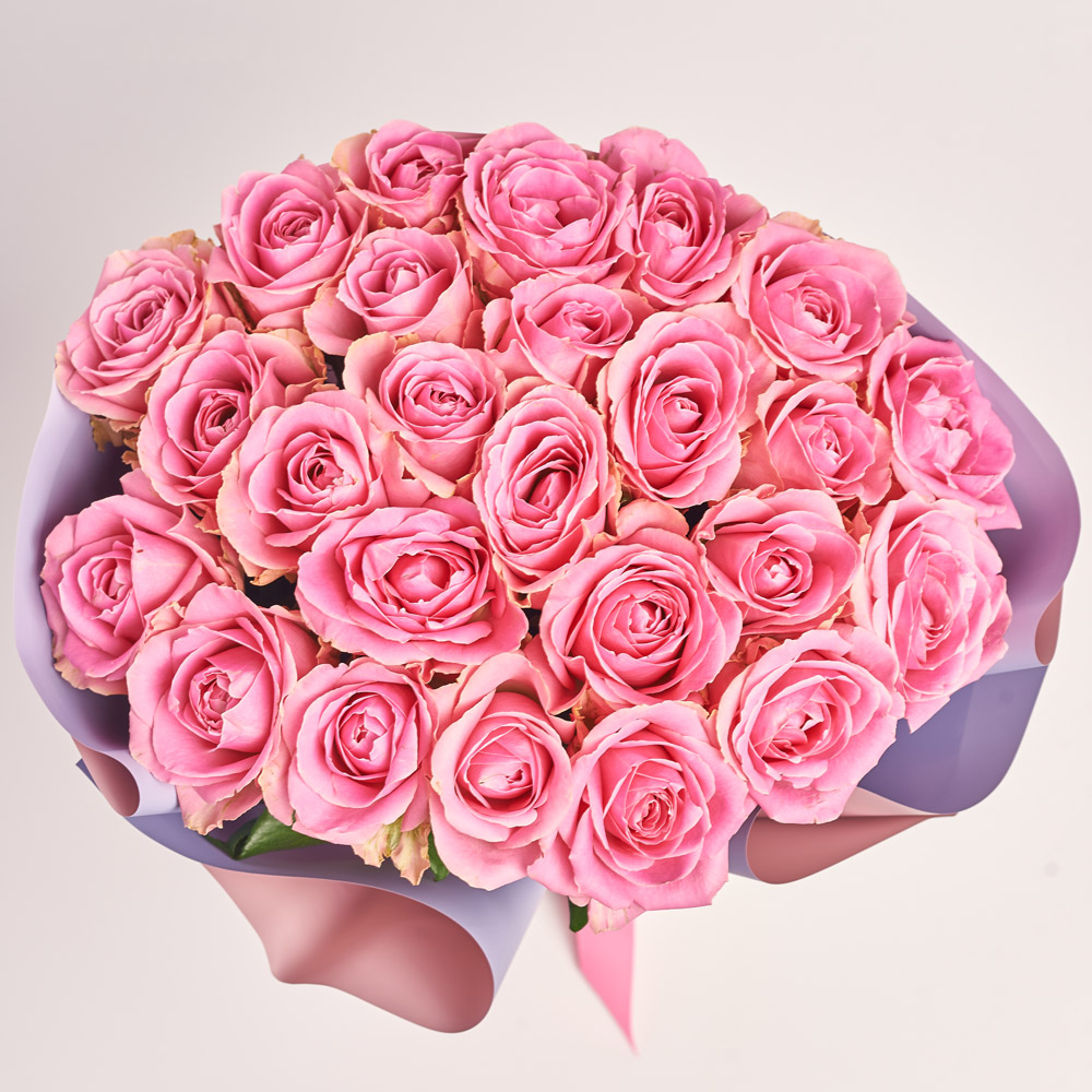 Product image Bouquet of 25 Pink Roses, packaging: Gradiens violet, vendor code: 2964