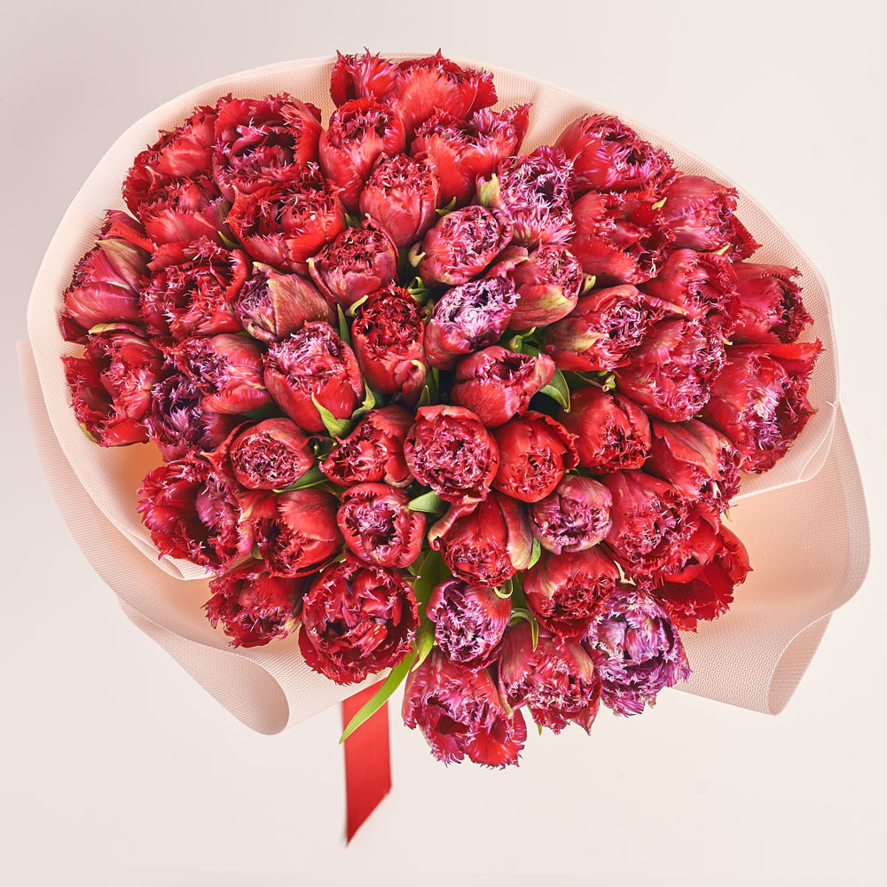 Product image Bouquet of 51 red terry Тulips, packaging: Kafin rose, vendor code: 3726