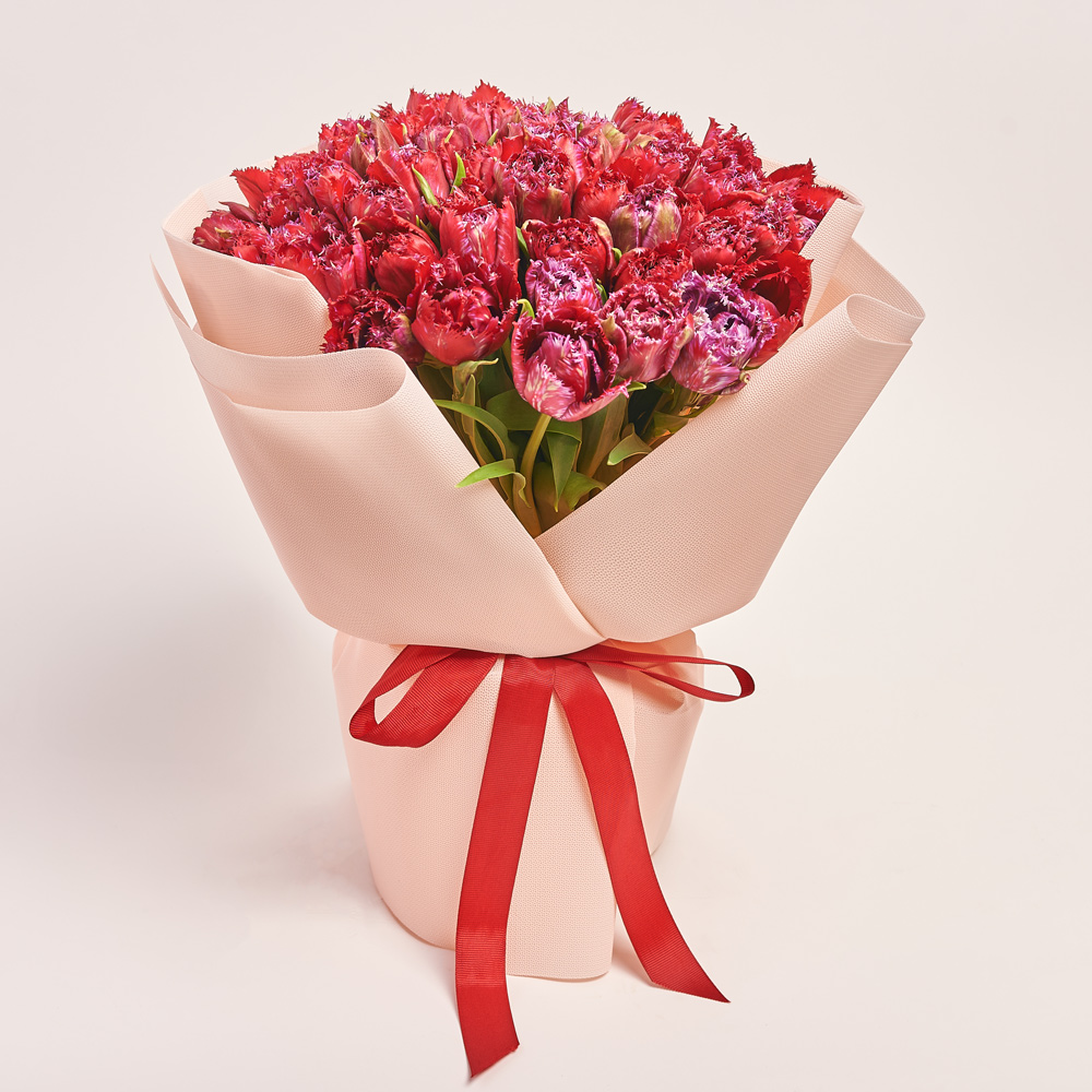 Product image Bouquet of 51 red terry Тulips, packaging: Kafin rose, vendor code: 3726