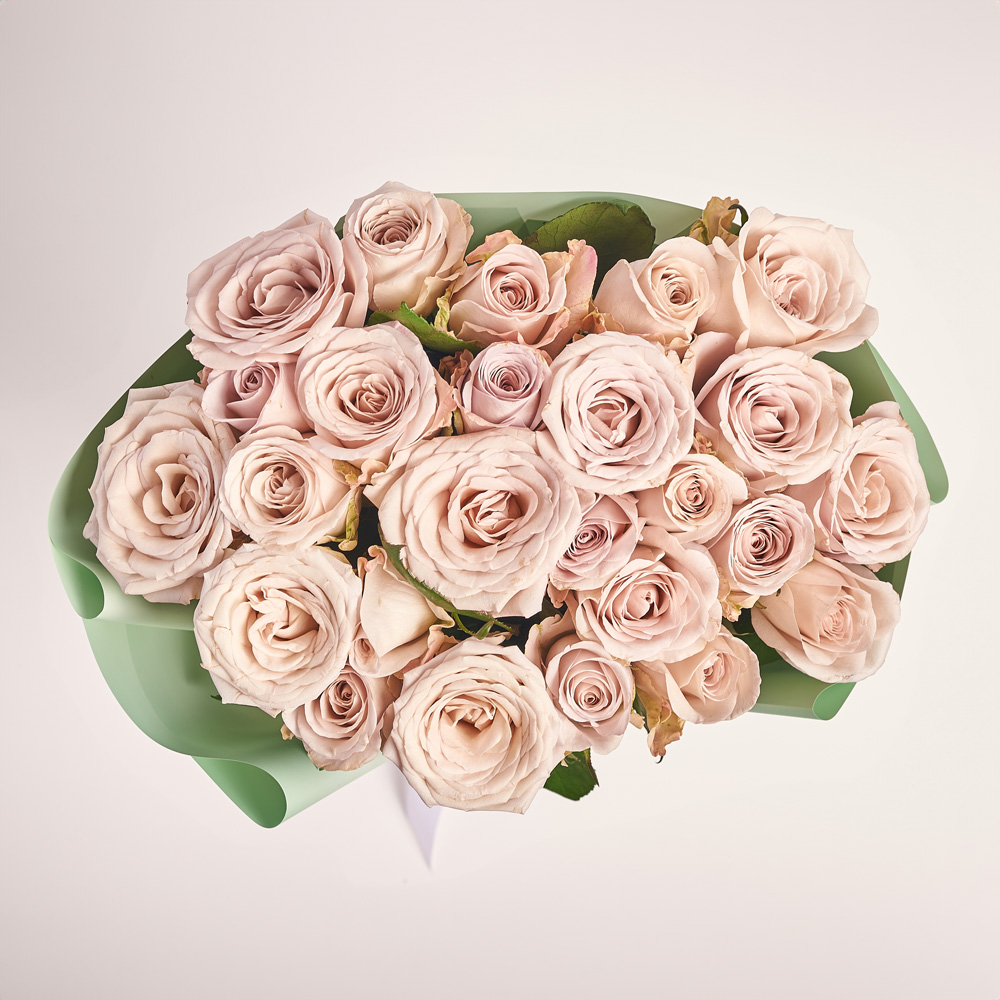 Product image Bouquet of 25 Powder Roses, packaging: Gradiens tiffany, vendor code: 3762